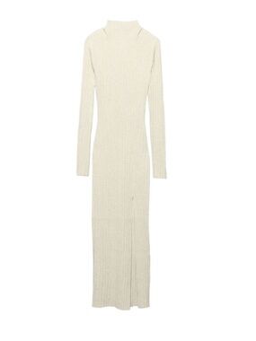 Aritzia Ribbed Long Sleeve Maxi Dress in Cream Off White XS